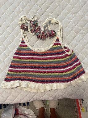 Zara Multicolor Striped Knit Sweater - Cream Trim